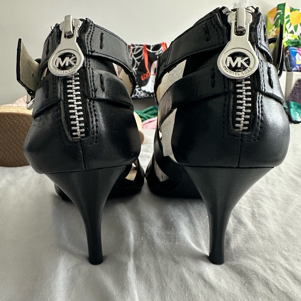 Black Kitten heels Michael Kors with silver logo zipper size 9